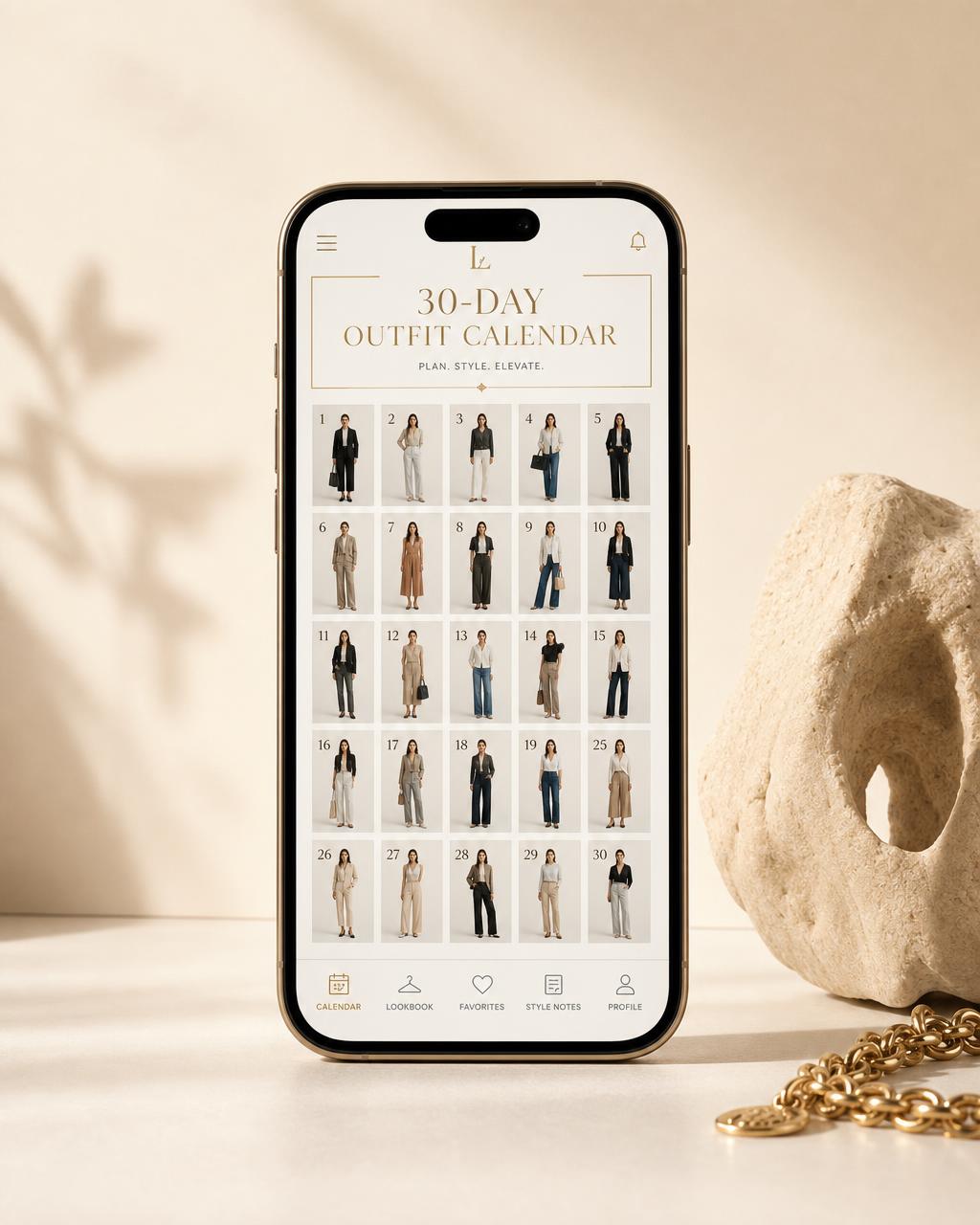 Mobil med personlig klädkalender och dagens outfit